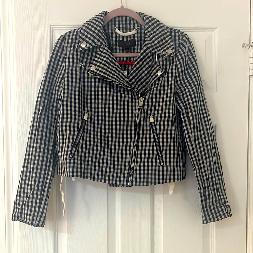 J. Crew Navy and White Moto Jacket Asymmetrical Zipper